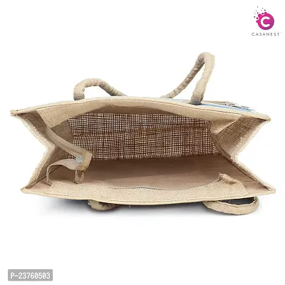 CASA-NEST Jute Bags For Lunch For Men | Jute Bags With Zip | Jute Tote Bag | Jute Tiffin Bags | Printed Jute Bag | Jute Carry Bag | Jute Bag Medium Size | Size: 30(L) X10(B) X35(H) CM-thumb2