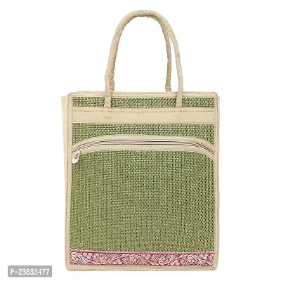 CASA-NEST Jute Bags For Lunch For Men | Jute Bags With Zip | Jute Tote Bags | Jute Tiffin Bags | Printed Jute Bags | Jute Carry Bags | Jute Bags Medium Size | Size: 30(L) x10(B) x35(H) CM (Green)-thumb0