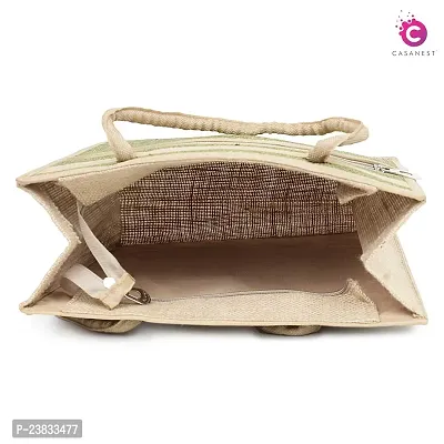 CASA-NEST Jute Bags For Lunch For Men | Jute Bags With Zip | Jute Tote Bags | Jute Tiffin Bags | Printed Jute Bags | Jute Carry Bags | Jute Bags Medium Size | Size: 30(L) x10(B) x35(H) CM (Green)-thumb2