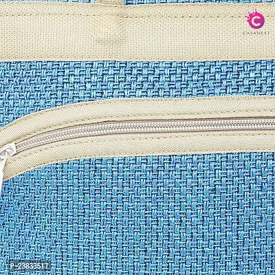 CASA-NEST Jute Bags For Lunch For Men | Jute Bags With Zip | Jute Tote Bags | Jute Tiffin Bags | Printed Jute Bags | Jute Carry Bags | Jute Bags Medium Size | Size: 30(L) x10(B) x35(H) CM (Blue)-thumb3
