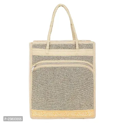 CASA-NEST Jute Bags For Lunch For Men | Jute Bags With Zip | Jute Tote Bags | Jute Tiffin Bags | Printed Jute Bags | Jute Carry Bags | Jute Bags Medium Size | Size: 30(L) x10(B) x35(H) CM (Beige)-thumb0
