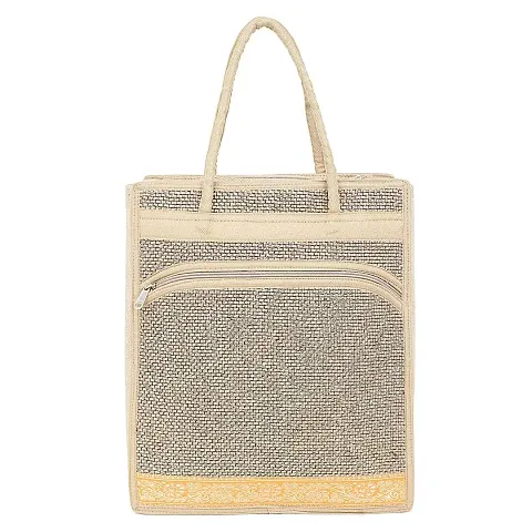 CASA-NEST Jute Bags For Lunch For Men | Jute Bags With Zip | Jute Tote Bag | Jute Tiffin Bags | Jute Bag | Jute Carry Bag | Jute Bag Medium Size | Size: 30(L) X10(B) X35(H) CM