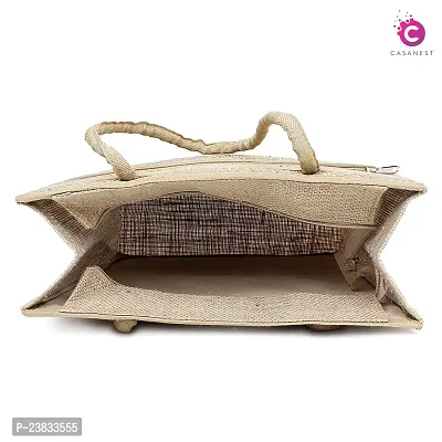 CASA-NEST Jute Bags For Lunch For Men | Jute Bags With Zip | Jute Tote Bags | Jute Tiffin Bags | Printed Jute Bags | Jute Carry Bags | Jute Bags Medium Size | Size: 30(L) x10(B) x35(H) CM (Beige)-thumb2