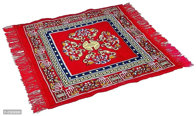 Traditional Carpet/Quilted Pooja Mat, Asaan |Square Shape  Soft Velvet Material|Maditation Prayer Mat|Red Color Pooja Asan,Size 60 x 60 CM,Pack of 1 (Red)-thumb0