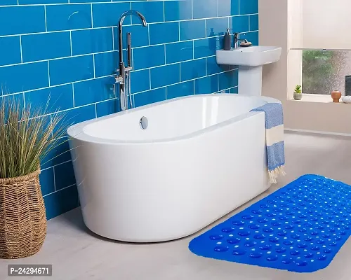 CASA-NEST Anti Skid Mat for Bathroom Floor Bathroom Anti Slip Mat with Suction Cups  Drain Holes 37x70 cm (Blue)