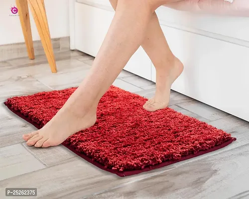 CASA-NEST Anti Slip Mat for Bathroom Microfiber Bath Mat Water Absorbing Bathroom Mat Door Mat Size= 16 x 24 Inches (Maroon)-thumb0