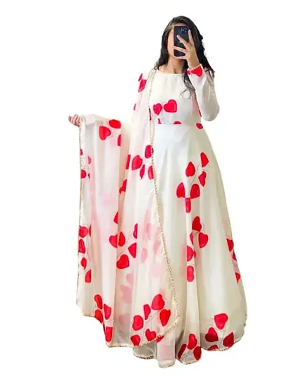 Elegant Georgette Stitched Gown with Dupatta For Women