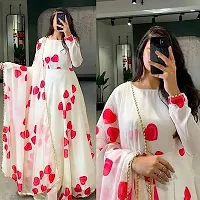 Womens Festival Special Georgette White Digital Print Gown with Georgette Four Side motti lace Dupatta-thumb4