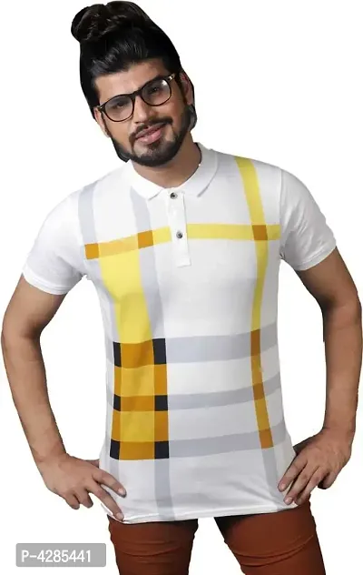 Men's Multicoloured Cotton Checked Polo T-Shirt