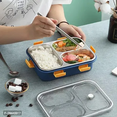 Lunch Box Sealed Leakage Proof Stainless Steel Lunch Box with Fork, Chopstick  Spoon Lid Office Food Container 3 Compartment for School Kids and Adults-thumb0