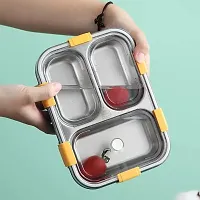 Lunch Box Sealed Leakage Proof Stainless Steel Lunch Box with Fork, Chopstick  Spoon Lid Office Food Container 3 Compartment for School Kids and Adults-thumb1