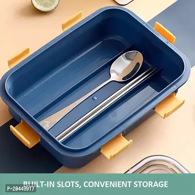 Lunch Box Sealed Leakage Proof Stainless Steel Lunch Box with Fork, Chopstick  Spoon Lid Office Food Container 3 Compartment for School Kids and Adults-thumb3