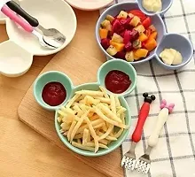 Plastic Unbreakable Eco Friendly Children Mickey Minnie Shaped Serving Food Plate.(3 Plate ,Birdfork ,3 Spoon ,3 Fork, Folding Glass)-thumb1