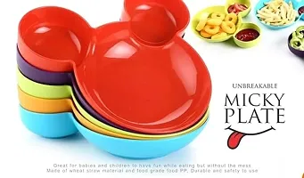 Unbreakable Eco-Friendly Children's Mickey Minnie Shaped Serving Food Plate with Spoon  Fork (set of 3) and Fruit Fork Set with Stand, 6-Pieces - plastic  (Multicolor)-thumb3