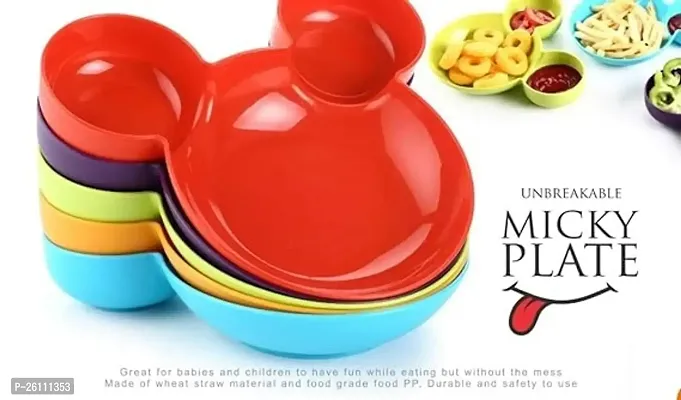 Unbreakable Eco-Friendly Children's Mickey Minnie Shaped Serving Food Plate with Spoon  Fork (set of 3) and Fruit Fork Set with Stand, 6-Pieces - plastic  (Multicolor)-thumb4