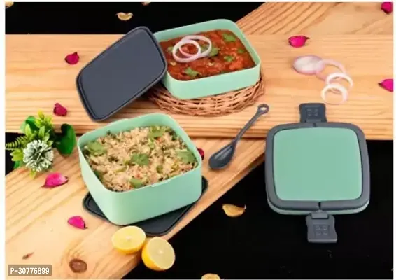 New Square Lunch Box with Handle , 2 Compartment Tiffin with Handle and Push Lock Exclusive-thumb0