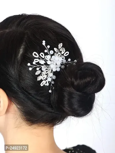 RITZPRIME bride Accessories Hair Brooch Comb white Pearl with white stone flower Wedding Hair Piece crystal pearl Hair Accessories for Women and Girls .