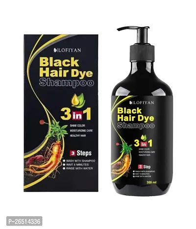 Herbal 3 in 1 Hair Dye Instant Black Hair Shampoo for Women  Men 100% Coverage Shampoo 300ml (Black)-thumb0