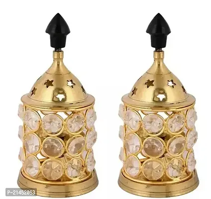 GnS Brass Crystal Diya For Home Pooja Puja Size 4 inch Pack of 2