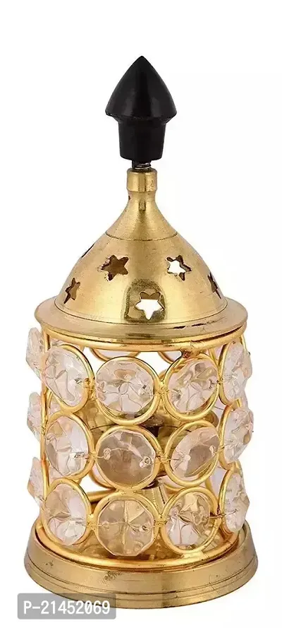 GnS Brass Crystal Diya for Pooja Puja Home Mandir Temple 4 inch Pack of 2