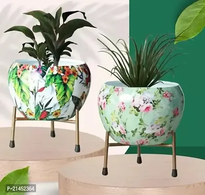 GnS Designer Plant Pot Including Rust Free Metal Stand for Indoor and Out Door Gardening Peacock Pattern Big