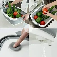 Aider Multifunctional Silicon-Based Kitchen Foldable Cutting | Chopping Board | Collapsible Dish Tub | Vegetable | Fruit Washing | Draining Basket with Plug |(Multi Color) (Pack of 1)-thumb3