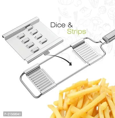 Aider 6 in 1 Stainless Steel Kitchen Chips Chopper Cutter Slicer and Grater with Handle Premium Vegetable and Fruit Chips, Potato Slicer Maker Multipurpose (Pack of 1 Multi Color)-thumb3