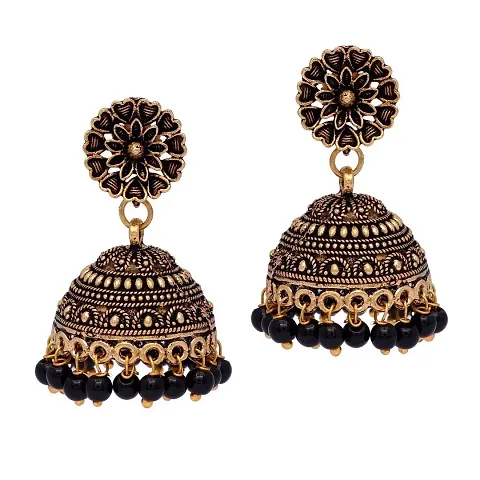 Rajasthani Traditional Wedding Collection Floral Design Oxidised Color Jhumki Earrings (GSE600)