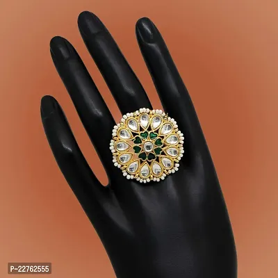 Green Color Kundan Meena Ring For Women (KMR448GRN)-thumb3