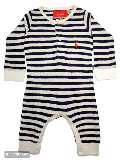 Trishikalicious Cotton Full Body Baby Suit, Romper for Boys and Girls (White and Navy Blue)-thumb0