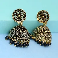 Rajasthani Traditional Wedding Collection Floral Design Gold Oxidised Black Color Jhumki Earrings (GSE600)-thumb1