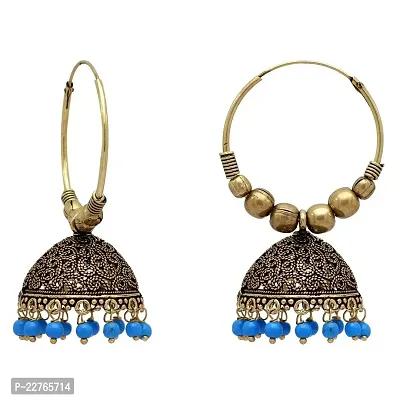 Sky Blue Color Beads Jhumka Earrings (GSE814BLU)-thumb2