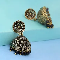 Rajasthani Traditional Wedding Collection Floral Design Gold Oxidised Black Color Jhumki Earrings (GSE600)-thumb2