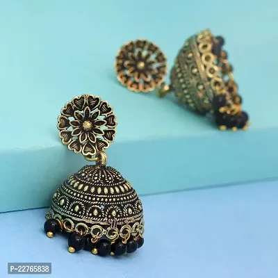 Rajasthani Traditional Wedding Collection Floral Design Gold Oxidised Black Color Jhumki Earrings (GSE600)-thumb3