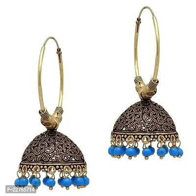 Sky Blue Color Beads Jhumka Earrings (GSE814BLU)-thumb0