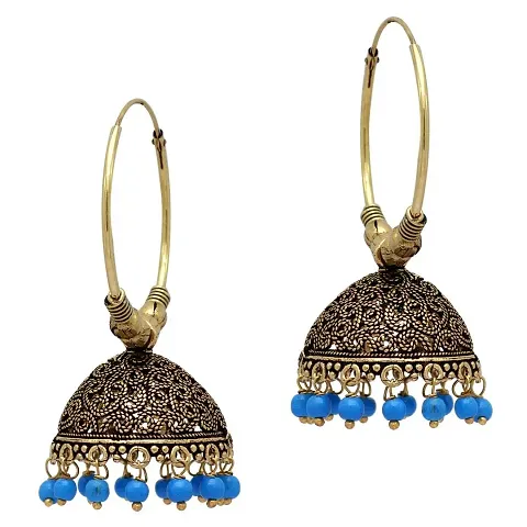 Sky Blue Color Beads Jhumka Earrings (GSE814BLU)