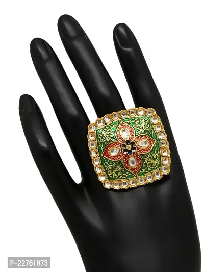 Green  Red Color Kundan Meena Ring For Women (KMR451GRNRED)