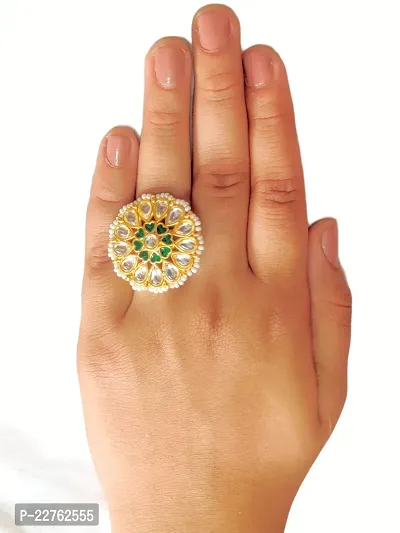 Green Color Kundan Meena Ring For Women (KMR448GRN)-thumb0