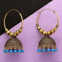 Sky Blue Color Beads Jhumka Earrings (GSE814BLU)-thumb3