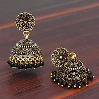 Rajasthani Traditional Wedding Collection Floral Design Gold Oxidised Black Color Jhumki Earrings (GSE600)-thumb3