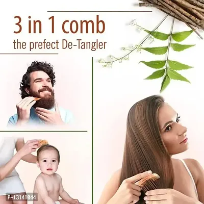 Santarms wooden neem comb for women men hair growth with wide wood tooth combs brush bamboo mens wodden combo set anti dandruff - mini comb for beard (Qty: 02)-thumb4