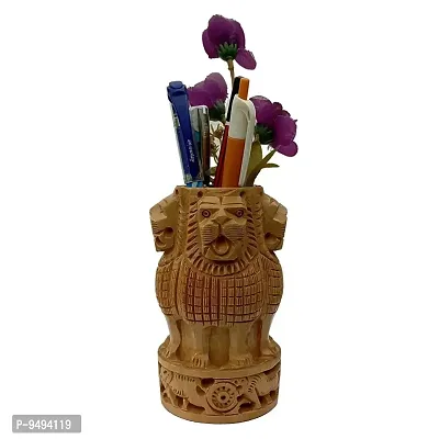 Santarms Wood Ashoka pillar Pen Stand - Handmade Pencil, Pen Holder for Office Desk for Study Table for Girls, Boys, Kids - Best for office Gifting pencil holder pen stand for office penstand wooden p-thumb0