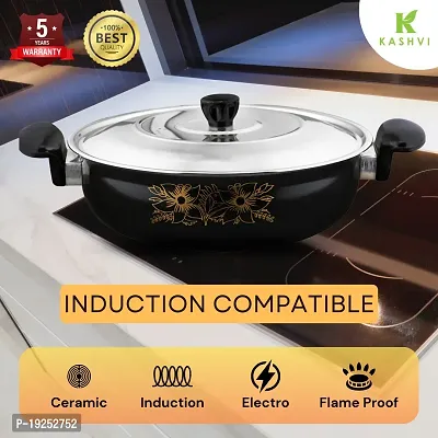 Kashvi Kitchen Accessories | kadai/kadhai/karahi |26cm Diameter 3.5L Capacity Pan Non Stick naturally Induction/Gas stove/Electric capability Cookware Cooking Cooktop Combo Set | Made of Cast Iron-thumb4