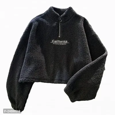 Stylish Black Fleece Solid Sweatshirt For Women, Pack Of 1-thumb0