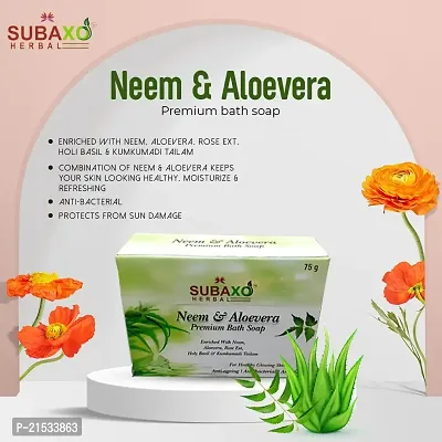 SUBAXO Neem  Aloevera Bath Soap | Premium Bath Soap for Glowing Skin | Anti Acne  Pimple Fighting Soap (75g Each, Pack Of 5)-thumb2