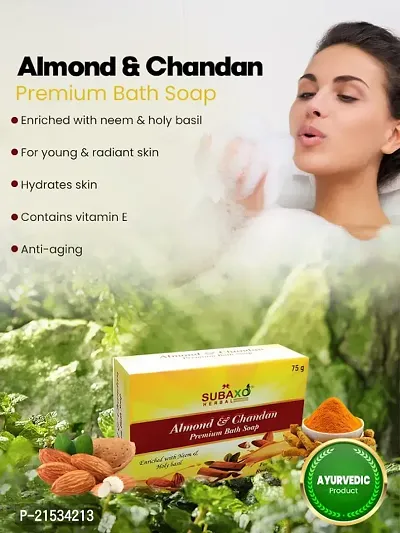SUBAXO Almond  Chandan Bath Soap | Premium Bath Soap for Young  Radiant Skin (75g Each, Pack Of 9)-thumb3