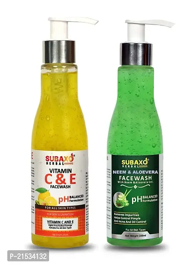 SUBAXO Neem Aloe vera Face Wash (200 ml) and Vitamin CE Face Wash(200 ml) Combo