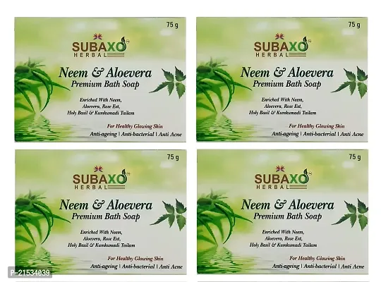 SUBAXO Neem  Aloevera Bath Soap | Premium Bath Soap for Glowing Skin | Anti Acne  Pimple Fighting Soap (75g Each, Pack Of 4)-thumb0