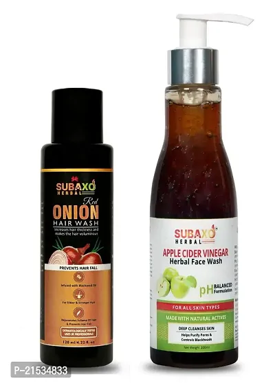 SUBAXO Onion hair wash Shampoo(120 ml) And Apple Cider Vinegar Face Wash(200 ml) Combo