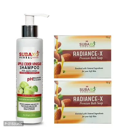 SUBAXO Radiance-x Beauty Bath Soap(75 g Each, Pack Of 2) And Apple Cider Vinegar Herbal//Reduce Hair Fall//Shampoo(200ml) Combo-thumb0